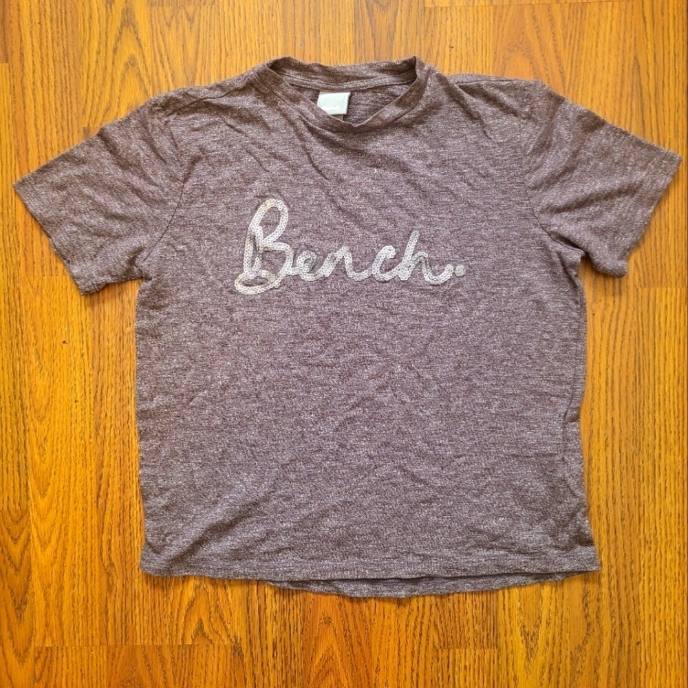 Bench Women's Grey Heathered Logo T-Shirt Size XS Casual Crewneck Tee